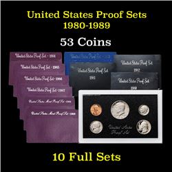 Group of 10 United States Proof Sets 1980-1989 53 coins