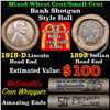 Image 1 : Mixed small cents 1c orig shotgun roll, 1915-d Wheat Cent, 1898 Indian Cent other end,McDnalds Wrapp