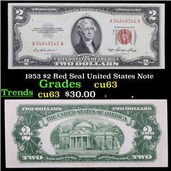 1953 $2 Red Seal United States Note Grades Select CU