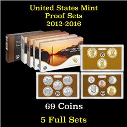 Group of 5 United States Proof Sets 2012-2016 69 coins