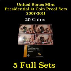 Group of 5 United States Presidential Dollar Proof Sets 2007-2011 20 coins