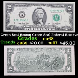 2003A $2 Green Seal Boston Green Seal Federal Reserve Note (FRN) Grades Gem++ CU