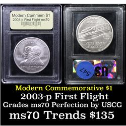 2003-p First Flight Modern Commem Dollar $1 Graded ms70, Perfection By USCG