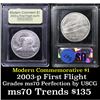 Image 1 : 2003-p First Flight Modern Commem Dollar $1 Graded ms70, Perfection By USCG