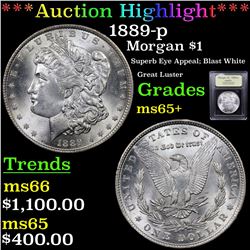 ***Auction Highlight*** 1889-p Morgan Dollar $1 Graded GEM+ Unc By USCG (fc)
