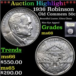 ***Auction Highlight*** 1936 Robinson Old Commem Half Dollar 50c Graded GEM+ Unc By USCG (fc)