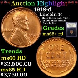 ***Auction Highlight*** 1918-d Lincoln Cent 1c Graded Gem+ Unc RD By USCG (fc)