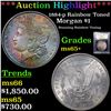 Image 1 : ***Auction Highlight*** 1884-p Rainbow Toned Morgan Dollar $1 Graded GEM+ Unc By USCG (fc)