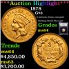 Image 1 : ***Auction Highlight*** 1878 Three Dollar Gold 3 Graded Choice Unc BY USCG (fc)