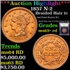 Image 1 : *Highlight Of Entire Auction* 1857 N-2 Braided Hair Large Cent 1c Graded Select+ Unc RD By USCG (fc)