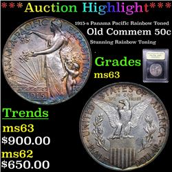 ***Auction Highlight*** 1915-s Panama Pacific Rainbow Toned Old Commem Half Dollar 50c Graded Select