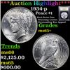 Image 1 : ***Auction Highlight*** 1934-p Peace Dollar $1 Graded GEM+ Unc BY USCG (fc)