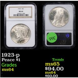 NGC 1923-p Peace Dollar $1 Graded ms64 By NGC