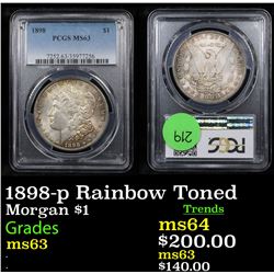 PCGS 1898-p Rainbow Toned Morgan Dollar $1 Graded ms63 By PCGS