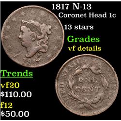 1817 N-13 Coronet Head Large Cent 1c Grades vf details