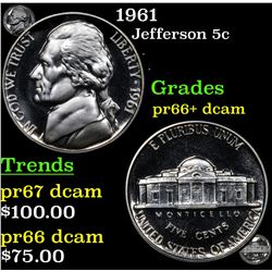 Proof 1961 Jefferson Nickel 5c Grades GEM++ Proof Deep Cameo
