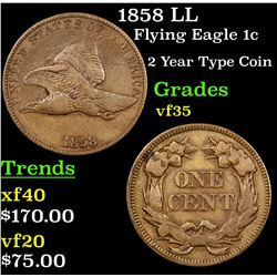 1858 LL Flying Eagle Cent 1c Grades vf++