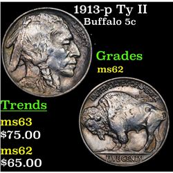 1913-p Ty II Buffalo Nickel 5c Grades Select Unc