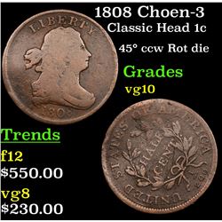 1808 Choen-3 Classic Head Large Cent 1c Grades vg+