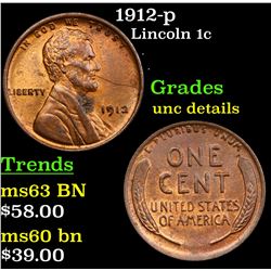 1912-p Lincoln Cent 1c Grades Unc Details