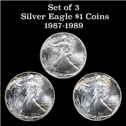 3 Silver Eagle $1 coins 1987-1989 Grades