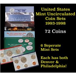 Group of 6 United States Mint Sets in Original Government Packaging 1993-1998 61 coins Grades