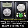 Image 1 : 2006-p Ben Franklin Scientist Modern Commem Dollar $1 Graded ms70, Perfection By USCG