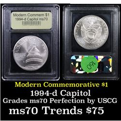 1994-d Capitol Modern Commem Dollar $1 Graded ms70, Perfection By USCG