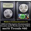 Image 1 : 1995-d Olympics Gymnastics Modern Commem Dollar $1 Graded ms70, Perfection By USCG