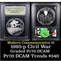 1995-p Civil War Modern Commem Dollar $1 Graded ms70, Perfection By USCG