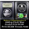 Image 1 : 1995-p Civil War Modern Commem Dollar $1 Graded ms70, Perfection By USCG
