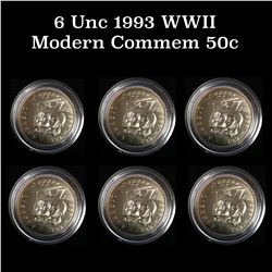 Group of 6 1993-p WWII Modern Commem 50c Modern Commem Half Dollar 50c Grades
