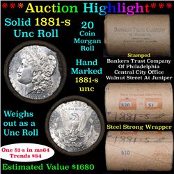 ***Auction Highlight*** 1881-s Uncirculated Morgan Dollar Shotgun Roll (fc)
