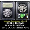 Image 1 : Proof ***Auction Highlight*** 2001-P Buffalo Modern Commem Dollar $1 Graded GEM++ Proof Deep Cameo B