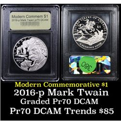 Proof 2016-P Mark Twain Modern Commem Dollar $1 Graded GEM++ Proof Deep Cameo By USCG