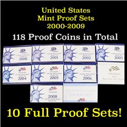 Group of 10 United States Mint Proof Sets 2000-2009