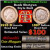 Image 1 : Mixed small cents 1c orig shotgun roll, 1915-d Wheat Cent, 1897 Indian Cent other end, McDonalds Wra