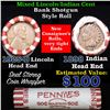Image 1 : Mixed small cents 1c orig shotgun roll, 1925-d Wheat Cent, 1898 Indian Cent other end, N.F. String &