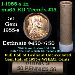 ***Auction Highlight*** Uncirculated 1c orig shotgun roll, 1955-s  In Old Brinks wrapper  (fc)