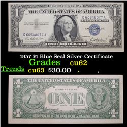 1957 $1 Blue Seal Silver Certificate Grades CU