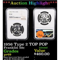 Proof ***Auction Highlight*** NGC 1956 Type 2 TOP POP Franklin Half Dollar 50c Graded pr69 By NGC (f