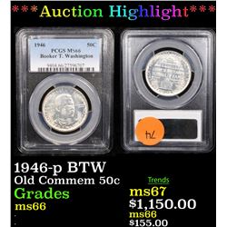 ***Auction Highlight*** PCGS 1946-p BTW Old Commem Half Dollar 50c Graded ms66 By PCGS (fc)