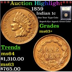 ***Auction Highlight*** 1859 Indian Cent 1c Graded Select+ Unc BY USCG (fc)