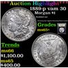 Image 1 : ***Auction Highlight*** 1889-p vam 30 Morgan Dollar $1 Graded GEM+ Unc By USCG (fc)