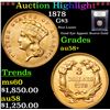 Image 1 : ***Auction Highlight*** 1878 Three Dollar Gold 3 Graded Choice AU/BU Slider+ By USCG (fc)