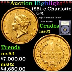 ***Auction Highlight*** 1851-c Charlotte Gold Dollar $1 Graded Select Unc By USCG (fc)
