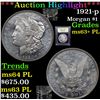 Image 1 : ***Auction Highlight*** 1921-p Morgan Dollar $1 Graded Select Unc+ PL By USCG (fc)