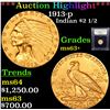 Image 1 : ***Auction Highlight*** 1913-p Gold Indian Quarter Eagle $2 1/2 Graded Select+ Unc By USCG (fc)