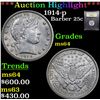 Image 1 : ***Auction Highlight*** 1914-p Barber Quarter 25c Graded Choice Unc By USCG (fc)