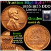 Image 1 : ***Auction Highlight*** 1955/1955 DDO Lincoln Cent 1c Graded Choice Unc RB By USCG (fc)